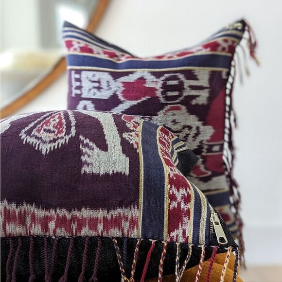 Linen & Denim Ikat Fringe Throw Pillow V1 - Picture 8 of 8